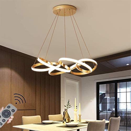 Esszimmer Hängelampe LED Dimmbar Pendelleuchte Kreatives Golden Rundring Biegen Hängeleuchte Moderne Kronleuchter Küche Schlafzimmer Restaurant Pendellampe Mit Fernbedienung Deckenlampe,Ø65CM/78W von JIAODIE