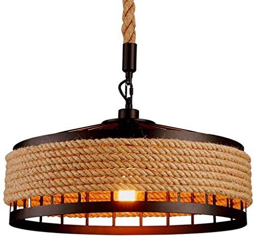 Hanfseil Pendelleuchte Retro Vintage Seilleuchte Seil Lichter Kronleuchter Runde Hängend Hängelampe, Höhenverstellbar E27 Industrial Hängelampe, Handgewebt Deckenlampe Beleuchtung [Energieklasse A++] von JIAODIE