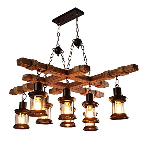 Holz Retro Hängeleuchte Industrie Rustikal Kronleuchter Höhenverstellbar Glas Lampenschirm Pendelleuchte Esstisch Jahrgang Hölzern Pendellampe Wohnzimmer Küche Hängelampe Beleuchtung,8 heads/ø68cm von JIAODIE