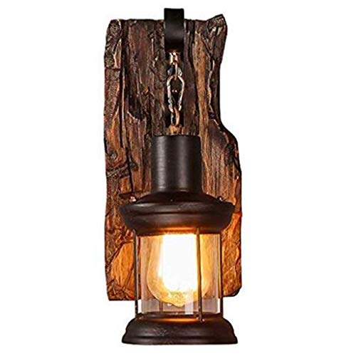 JIAODIE Antik Vintage Industrielle Style Holz Wandleuchte Rustikal Holz Wohnzimmer Wandlampe Metall Glas E27-Fassung Wandbeleuchtung Nachttisch Wandlampe Für Restaurant, Gang,Korridor,Bar,Cafe,1*E27 von JIAODIE