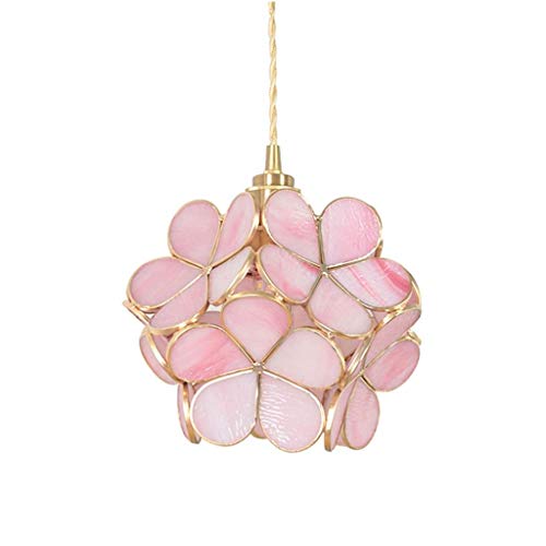 JIAODIE Hängelampe Kreative Glas Blume Pendelleuchte E27 Tiffany Stil Blütenblatt Hängeleuchte Messing Dekorative Kronleuchter Restaurant Lampe Schlafzimmer Deckenleuchte 20X18cm,Rosa von JIAODIE