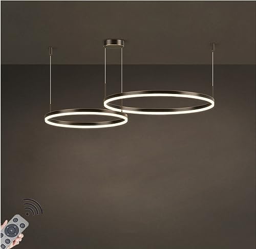 JIAODIE LED-Pendelleuchte Modern Dimmbar Hängeleuchte Ring Kreis Hängelampe Esstisch Pendellampe Aluminium Kronleuchter Deckelampe Für,Kücheninsel,Wohnzimmer (Color : Schwarz, Größe : 2 rings/60+40CM von JIAODIE