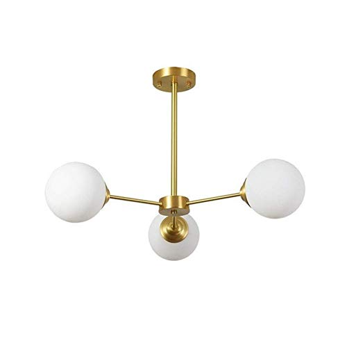 JIAODIE Moderne Kupfer Pendelleuchte Glaskugel Kronleuchter Sphärisch Hängelampe Glas Ball Lampenschirm Hängeleuchte Wohnzimmer Schlafzimmer Bar Deckenleuchte Lüster Lampe Leuchte(Gold),Ø55CM/3heads von JIAODIE