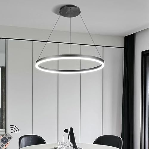 LED-Pendelleuchte Modern Dimmbar Hängeleuchte Ring Kreis Hängelampe Esstisch Pendellampe Aluminium Kronleuchter Decke Hänge Lampe Für,Kücheninsel,Wohnzimmer,Color : Schwarz ,Größe : 1 ring/100CM/58W von JIAODIE