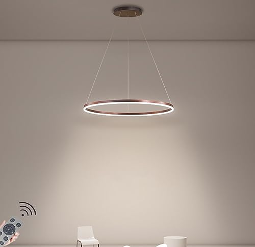 LED-Pendelleuchte Modern Dimmbar Hängeleuchte Ring Kreis Hängelampe Esstisch Pendellampe Aluminium Kronleuchter Decke Hänge Lampe Für,Kücheninsel,Wohnzimmer ( Color : Braun , Größe : 1 ring/40CM/28W ) von JIAODIE