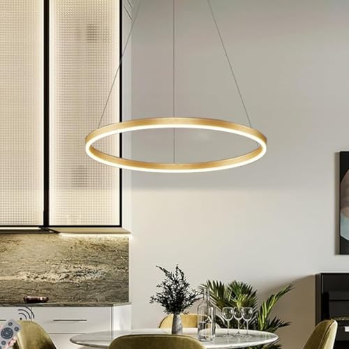 LED-Pendelleuchte Modern Dimmbar Hängeleuchte Ring Kreis Hängelampe Esstisch Pendellampe Aluminium Kronleuchter Decke Hänge Lampe Für,Kücheninsel,Wohnzimmer ( Color : Gold , Größe : 1 ring/80CM/48W ) von JIAODIE