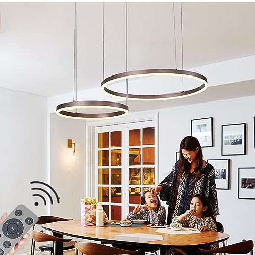 LED-Pendelleuchte Modern Dimmbar Hängeleuchte Ring Kreis Hängelampe Esstisch Pendellampe Aluminium Kronleuchter DeckeLampe Für Kücheninsel Wohnzimmer,Color : Braun , Größe : 2 rings/60+40CM/48W von JIAODIE