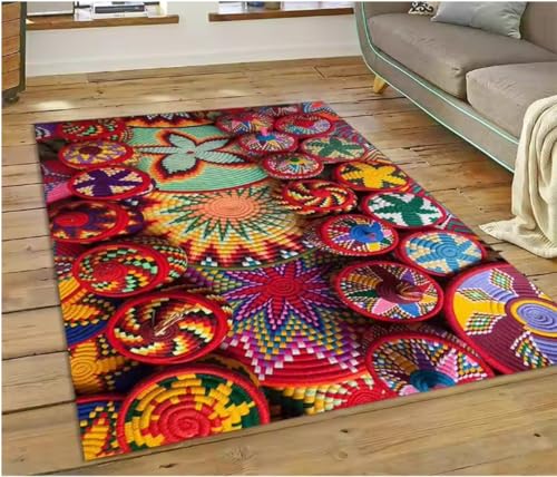 JIAOJING Äthiopien Bunte Blume Gewebte Kunst Körbe Teppich Für Wohnzimmer Schlafzimmer Wohnkultur, rutschfest Für Sofa Fußmatte 80X150Cm JIAOJING Äthiopien Bunte Blume Gewebte Kunst Körbe Teppich Für Wohnzimmer Schlafzimmer Wohnkultur, rutschfest Für Sofa Fußmatte 80X150Cm von JIAOJING