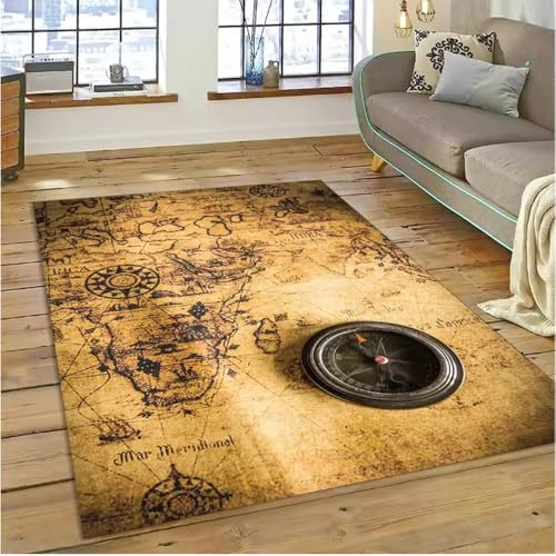 JIAOJING Antike Navigationskarten Kompasse Teppiche Wohnzimmer Rutschfester Teppich Waschraum Bodenmatte 100X160Cm JIAOJING Antike Navigationskarten Kompasse Teppiche Wohnzimmer Rutschfester Teppich Waschraum Bodenmatte 100X160Cm von JIAOJING