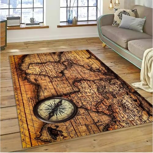 JIAOJING Antike Navigationskarten Kompasse Teppiche Wohnzimmer Rutschfester Teppich Waschraum Bodenmatte 120X160Cm JIAOJING Antike Navigationskarten Kompasse Teppiche Wohnzimmer Rutschfester Teppich Waschraum Bodenmatte 120X160Cm von JIAOJING