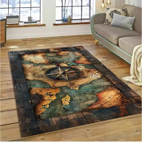 JIAOJING Antikes Navigationskarten Kompasse Teppiche Wohnzimmer Rutschfester Teppich Waschraum Bodenmatte 160X230Cm JIAOJING Antikes Navigationskarten Kompasse Teppiche Wohnzimmer Rutschfester Teppich Waschraum Bodenmatte 160X230Cm von JIAOJING