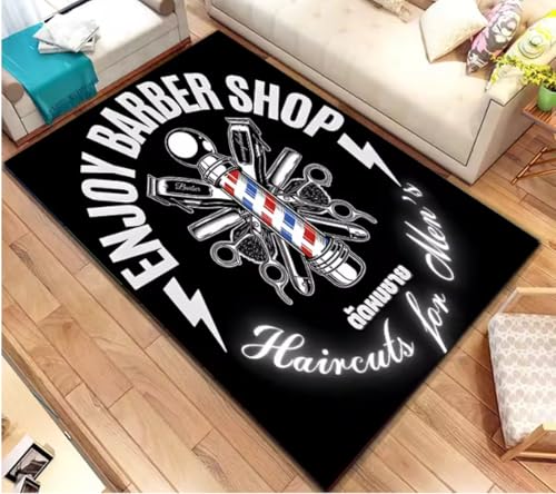 JIAOJING Barber Shop Retro Zeichen Teppiche Für Wohnzimmer Schlafzimmer Sofa Fußmatte Küche Wohnkultur rutschfeste Kunstmatten 80X120Cm von JIAOJING
