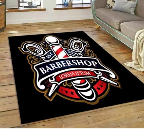 JIAOJING Barber Shop Skull Vintage Teppich Für Schlafzimmer Wohnzimmer Home Sofa Dekoration Spiel Dekor Bodenmatte 80X150Cm von JIAOJING