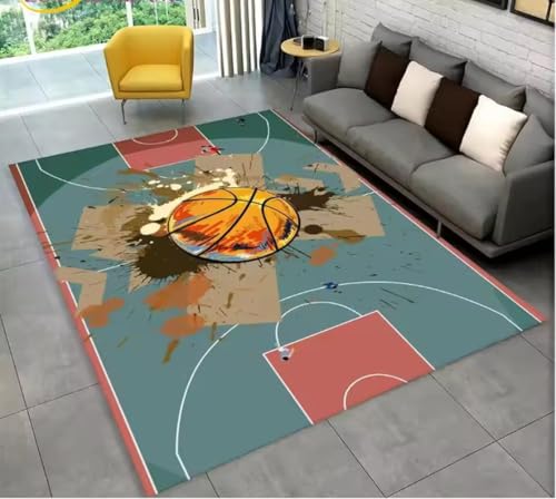 JIAOJING Basketball Cartoon Teppich Indoor rutschfeste Fußmatte Bodenteppich Schlafzimmer Accessoires Dekoration Requisiten Outdoor Dekor Matte 140X200Cm von JIAOJING
