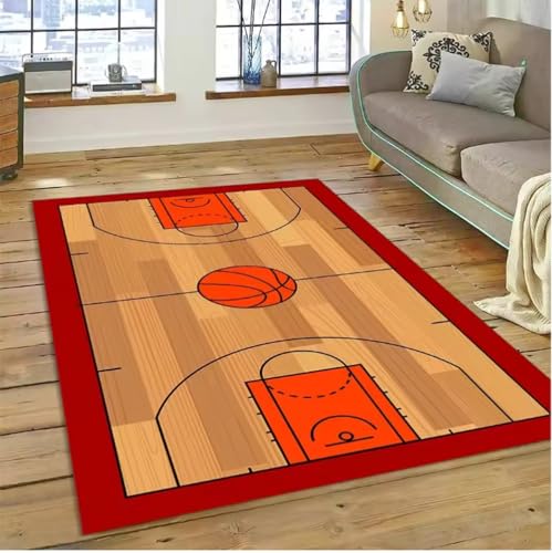JIAOJING Basketballplatz Rahmen Cartoon Teppich Für Wohnzimmer Sofa Tisch Teppich Flur Balkon Lange Bodenmatte Anti-Rutsch Fußmatte 60X90Cm von JIAOJING