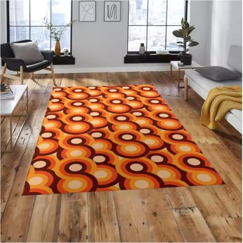 JIAOJING Braun Orange Retro Mid Century Teppich Geometrisches Design Vintage Inspirierte Fußmatte Home Accent Dekor 60X90Cm JIAOJING Braun Orange Retro Mid Century Teppich Geometrisches Design Vintage Inspirierte Fußmatte Home Accent Dekor 60X90Cm von JIAOJING