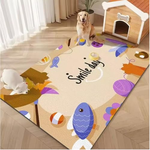 JIAOJING Cartoon Pet Series Muster Teppich Leicht Zu Reinigen Zuhause Flur Balkon Badezimmer Nicht Alip Salon Sofa Boden Dekor Weicher Teppich 80X150Cm von JIAOJING