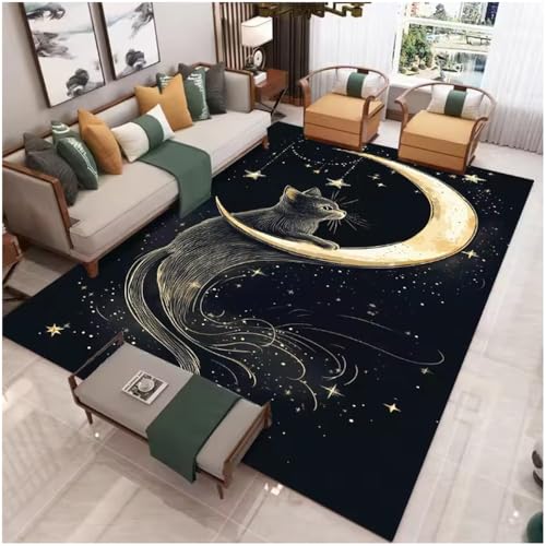 JIAOJING Die Katze Und Der Mond Teppich Mechanisch Waschbar Outdoor Innenbereich Teppiche Wohnzimmer Schlafzimmer Hofmatte 120X160Cm JIAOJING Die Katze Und Der Mond Teppich Mechanisch Waschbar Outdoor Innenbereich Teppiche Wohnzimmer Schlafzimmer Hofmatte 120X160Cm von JIAOJING