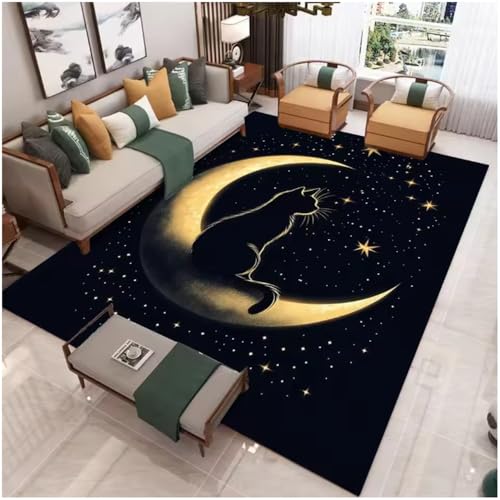 JIAOJING Die Katze Und Der Mond Teppich Mechanisch Waschbar Outdoor Innenbereich Teppiche Wohnzimmer Schlafzimmer Hofmatte 160X230Cm JIAOJING Die Katze Und Der Mond Teppich Mechanisch Waschbar Outdoor Innenbereich Teppiche Wohnzimmer Schlafzimmer Hofmatte 160X230Cm von JIAOJING