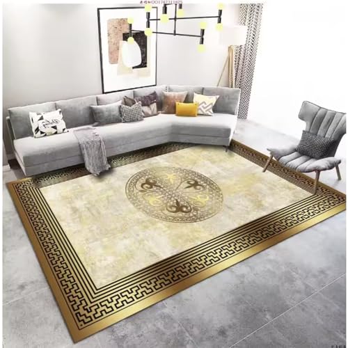 JIAOJING Europäischer Stil Teppich Goldene Bodenmatte Für Wohnzimmer Schlafzimmer Zuhause Hotel Restaurant Dekor Sofa BodenflächTeppich 80X120Cm von JIAOJING