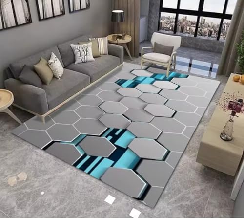 JIAOJING Geometrischer Dazzle Teppich Wohnzimmer Schlafzimmer Rutschfester Salon Sofa Boden Dekor Teppiche Haus Flur Balkon Badematte 80X150Cm von JIAOJING