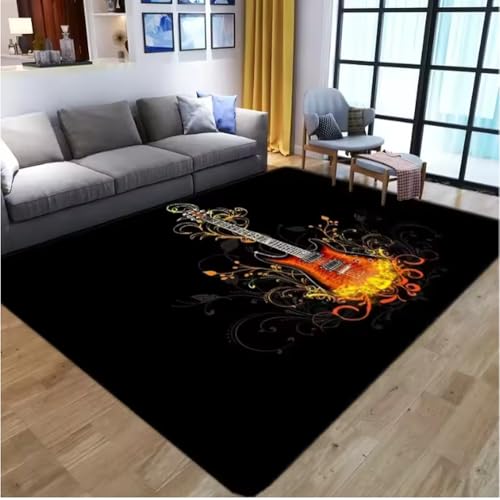 JIAOJING Gitarre Muster Teppich Für Wohnzimmer Schlafzimmer Spielzimmer Bodenmatte Dekor Vintage Anti-Rutsch Sofa Couchtisch Teppich Fußmatte 100X160Cm JIAOJING Gitarre Muster Teppich Für Wohnzimmer Schlafzimmer Spielzimmer Bodenmatte Dekor Vintage Anti-Rutsch Sofa Couchtisch Teppich Fußmatte 100X160Cm von JIAOJING