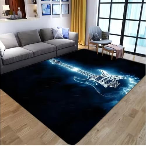 JIAOJING Gitarre Muster Teppich Für Wohnzimmer Schlafzimmer Spielzimmer Bodenmatte Dekor Vintage Anti-Rutsch Sofa Couchtisch Teppich Fußmatte 100X160Cm JIAOJING Gitarre Muster Teppich Für Wohnzimmer Schlafzimmer Spielzimmer Bodenmatte Dekor Vintage Anti-Rutsch Sofa Couchtisch Teppich Fußmatte 100X160Cm von JIAOJING
