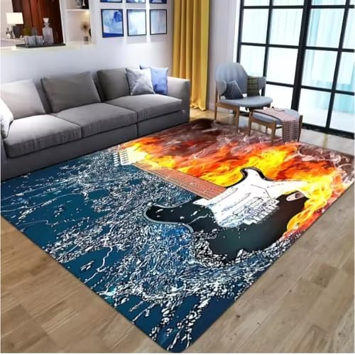 JIAOJING Gitarre Muster Teppich Für Wohnzimmer Schlafzimmer Spielzimmer Bodenmatte Dekor Vintage Anti-Rutsch Sofa Couchtisch Teppich Fußmatte 100X160Cm JIAOJING Gitarre Muster Teppich Für Wohnzimmer Schlafzimmer Spielzimmer Bodenmatte Dekor Vintage Anti-Rutsch Sofa Couchtisch Teppich Fußmatte 100X160Cm von JIAOJING