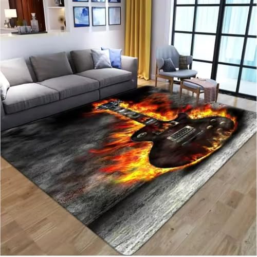 JIAOJING Gitarre Muster Teppich Für Wohnzimmer Schlafzimmer Spielzimmer Bodenmatte Dekor Vintage Anti-Rutsch Sofa Couchtisch Teppich Fußmatte 60X90Cm JIAOJING Gitarre Muster Teppich Für Wohnzimmer Schlafzimmer Spielzimmer Bodenmatte Dekor Vintage Anti-Rutsch Sofa Couchtisch Teppich Fußmatte 60X90Cm von JIAOJING