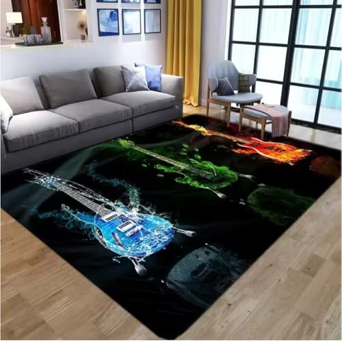 JIAOJING Gitarre Muster Teppich Für Wohnzimmer Schlafzimmer Spielzimmer Bodenmatte Dekor Vintage Anti-Rutsch Sofa Couchtisch Teppich Fußmatte 60X90Cm JIAOJING Gitarre Muster Teppich Für Wohnzimmer Schlafzimmer Spielzimmer Bodenmatte Dekor Vintage Anti-Rutsch Sofa Couchtisch Teppich Fußmatte 60X90Cm von JIAOJING