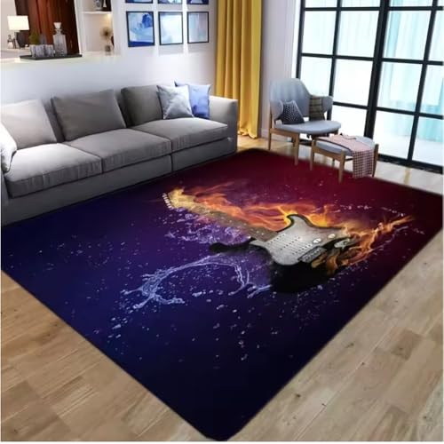 JIAOJING Gitarre Muster Teppich Für Wohnzimmer Schlafzimmer Spielzimmer Bodenmatte Dekor Vintage Anti-Rutsch Sofa Couchtisch Teppich Fußmatte 80X150Cm JIAOJING Gitarre Muster Teppich Für Wohnzimmer Schlafzimmer Spielzimmer Bodenmatte Dekor Vintage Anti-Rutsch Sofa Couchtisch Teppich Fußmatte 80X150Cm von JIAOJING