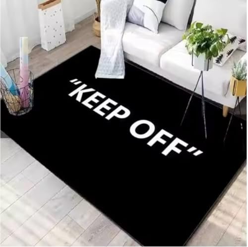 JIAOJING Halten Sie Sich Von e Bodenmatte Schwarz Und Weiß Teppich Wohnzimmer Schlafzimmer Nachttisch Sofa Dekor Waschzimmer KommodTeppich 80X120Cm von JIAOJING