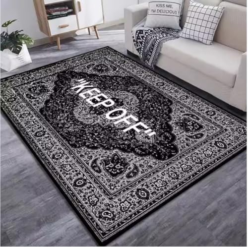 JIAOJING Halten Sie Sich Von e Bodenmatte Schwarz Und Weiß Teppich Wohnzimmer Schlafzimmer Nachttisch Sofa Dekor Waschzimmer KommodTeppich 80X150Cm von JIAOJING