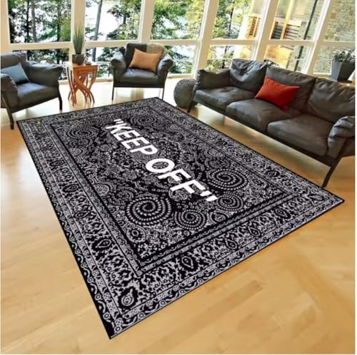 JIAOJING Halten Sie Sich Von e Bodenmatte Schwarz Und Weiß Teppich Wohnzimmer Schlafzimmer Nachttisch Sofa Dekor Waschzimmer KommodTeppich 80X150Cm von JIAOJING