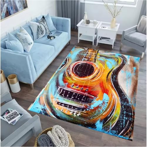 JIAOJING Klassischer Gitarrenmuster-Teppich Wohnzimmer Rutschfester Waschbarer Teppich 100X160Cm JIAOJING Klassischer Gitarrenmuster-Teppich Wohnzimmer Rutschfester Waschbarer Teppich 100X160Cm von JIAOJING