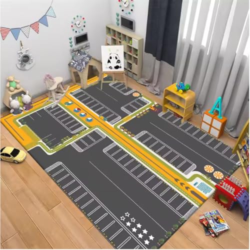 JIAOJING Kreative Cartoon Auto Spur Wohnzimmer Teppiche Schlafzimmer Nachttisch Boden Teppich Sofa Couchtisch Teppich Puzzle Spiel Teppiche 100X160Cm von JIAOJING