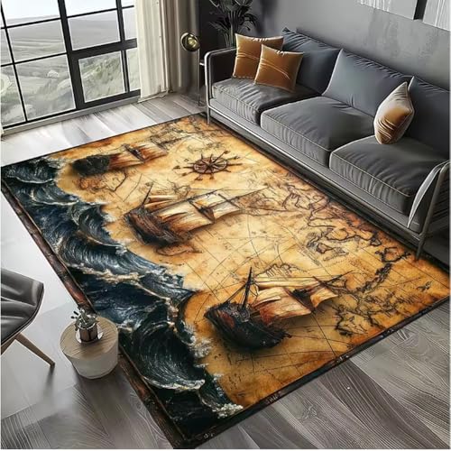 JIAOJING Retro Marine Nautical Chart Kompass Teppich Für Zuhause Wohnzimmer Schlafzimmer Sofa Fußmatte Dekor, rutschfeste Bodenmatte 100X160Cm JIAOJING Retro Marine Nautical Chart Kompass Teppich Für Zuhause Wohnzimmer Schlafzimmer Sofa Fußmatte Dekor, rutschfeste Bodenmatte 100X160Cm von JIAOJING