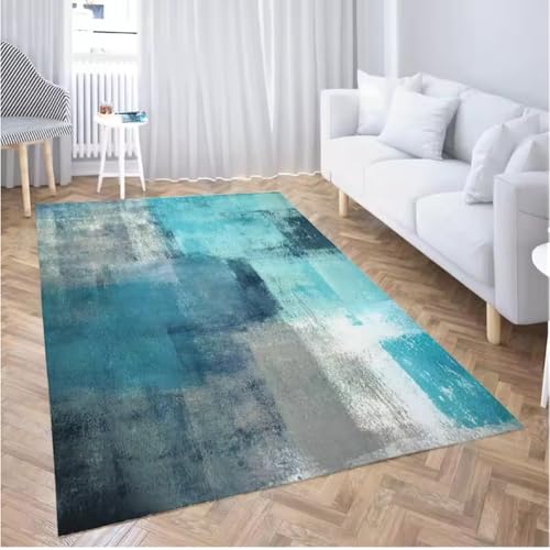 JIAOJING RutschfestTeppiche Türkis Und Grau Abstrakte Kunst Wohnkultur Teppiche Für Wohnzimmer Schlafzimmer Esszimmer 160X280Cm von JIAOJING