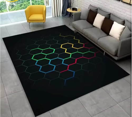 JIAOJING Teppich Abstrakte Moderne Geometrische Illusion Bereich Teppich Für Wohnzimmer Schlafzimmer Sofa Fußmatte Dekor Spiel rutschfeste Bodenmatte 140X200Cm von JIAOJING