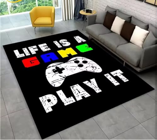 JIAOJING Teppich Cartoon Gamer Gamepad Teppich Für Wohnzimmerschlafzimmer Sofa Fußmatte Dekor rutschfeste Bodenmatte 160X230Cm JIAOJING Teppich Cartoon Gamer Gamepad Teppich Für Wohnzimmerschlafzimmer Sofa Fußmatte Dekor rutschfeste Bodenmatte 160X230Cm von JIAOJING