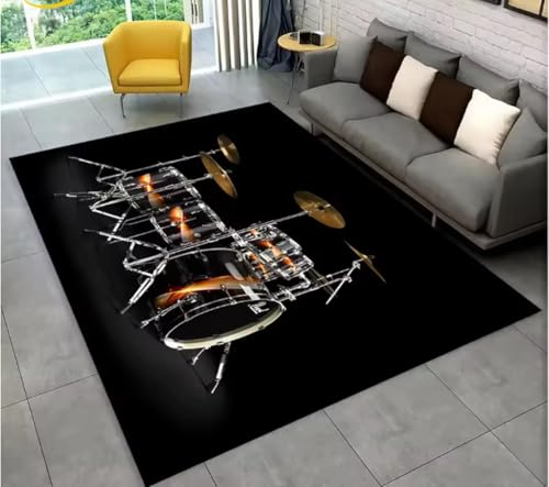 JIAOJING Teppich Drum Kit Musik Instrumente Bereich Teppich Für Wohnzimmer Schlafzimmer Sofa Fußmatte Dekoration rutschfeste Bodenmatte 140X200Cm von JIAOJING