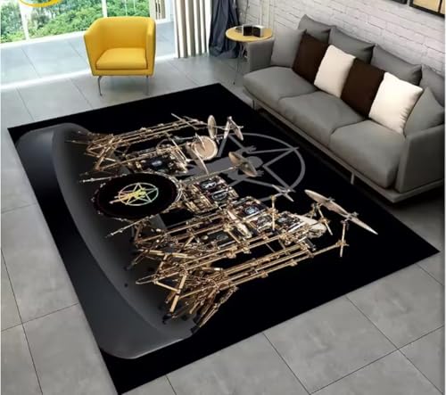 JIAOJING Teppich Drum Kit Musik Instrumente Bereich Teppich Für Wohnzimmer Schlafzimmer Sofa Fußmatte Dekoration rutschfeste Bodenmatte 80X120Cm von JIAOJING