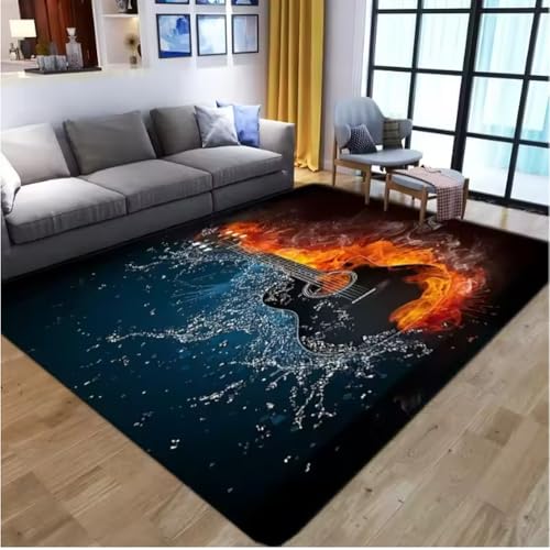 JIAOJING Teppich Gitarre Muster Für Wohnzimmer Schlafzimmer Spielzimmer Bodenmatte Dekor Vintage Anti-Rutsch Sofa Couchtisch Teppich 140X200Cm JIAOJING Teppich Gitarre Muster Für Wohnzimmer Schlafzimmer Spielzimmer Bodenmatte Dekor Vintage Anti-Rutsch Sofa Couchtisch Teppich 140X200Cm von JIAOJING