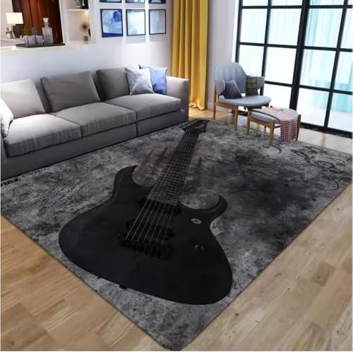 JIAOJING Teppich Gitarre Muster Für Wohnzimmer Schlafzimmer Spielzimmer Bodenmatte Dekor Vintage Anti-Rutsch Sofa Couchtisch Teppich 140X200Cm JIAOJING Teppich Gitarre Muster Für Wohnzimmer Schlafzimmer Spielzimmer Bodenmatte Dekor Vintage Anti-Rutsch Sofa Couchtisch Teppich 140X200Cm von JIAOJING