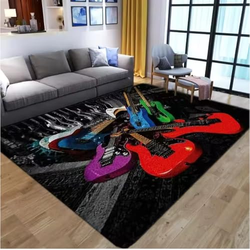 JIAOJING Teppich Gitarre Muster Für Wohnzimmer Schlafzimmer Spielzimmer Bodenmatte Dekor Vintage Anti-Rutsch Sofa Couchtisch Teppich 160X280Cm JIAOJING Teppich Gitarre Muster Für Wohnzimmer Schlafzimmer Spielzimmer Bodenmatte Dekor Vintage Anti-Rutsch Sofa Couchtisch Teppich 160X280Cm von JIAOJING