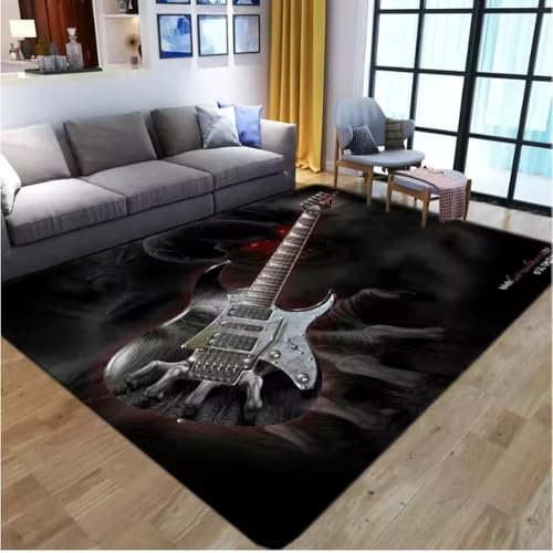 JIAOJING Teppich Gitarre Muster Für Wohnzimmer Schlafzimmer Spielzimmer Bodenmatte Dekor Vintage Anti-Rutsch Sofa Couchtisch Teppich 80X120Cm JIAOJING Teppich Gitarre Muster Für Wohnzimmer Schlafzimmer Spielzimmer Bodenmatte Dekor Vintage Anti-Rutsch Sofa Couchtisch Teppich 80X120Cm von JIAOJING