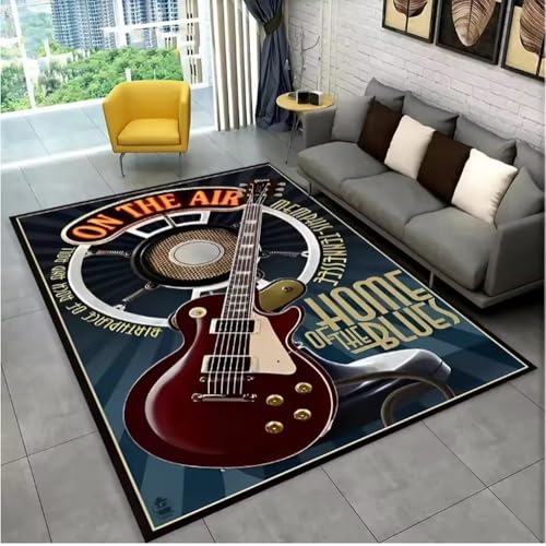 JIAOJING Teppich Gitarre Muster Für Wohnzimmer Schlafzimmer Spielzimmer Bodenmatte Dekor Vintage Anti-Rutsch Sofa Couchtisch Teppich 80X120Cm JIAOJING Teppich Gitarre Muster Für Wohnzimmer Schlafzimmer Spielzimmer Bodenmatte Dekor Vintage Anti-Rutsch Sofa Couchtisch Teppich 80X120Cm von JIAOJING