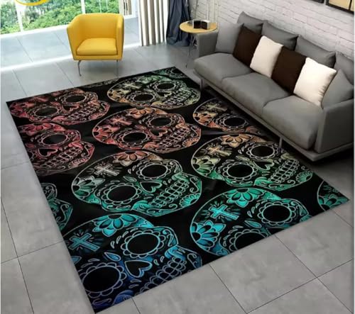 JIAOJING Teppich Gothic Horror Schädel Teppich Für Zuhause Wohnzimmer Schlafzimmer Sofa Fußmatte Dekor, Küche rutschfeste Bodenmatte 160X230Cm JIAOJING Teppich Gothic Horror Schädel Teppich Für Zuhause Wohnzimmer Schlafzimmer Sofa Fußmatte Dekor, Küche rutschfeste Bodenmatte 160X230Cm von JIAOJING