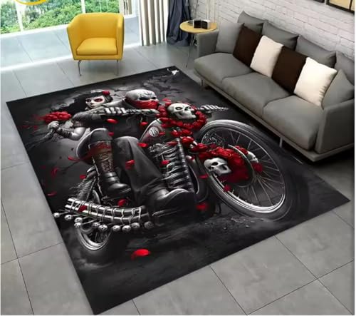JIAOJING Teppich Gothic Horror Weibliche Totenkopf Mädchen Bereich Teppich Für Zuhause Wohnzimmer Schlafzimmer Sofa Fußmatte Dekor, rutschfeste Bodenmatte 60X90Cm von JIAOJING