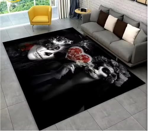 JIAOJING Teppich Gothic Horror Weibliche Totenkopf Mädchen Bereich Teppich Für Zuhause Wohnzimmer Schlafzimmer Sofa Fußmatte Dekor, rutschfeste Bodenmatte 60X90Cm von JIAOJING